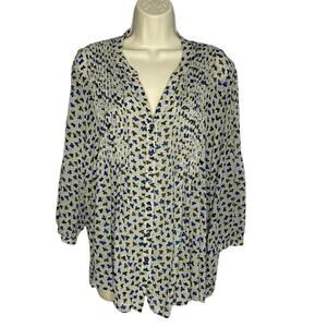 Gerard Darrel Pintuck Floral V Neck  Blouse 3/4 Sleeve Lightweight Women's 8